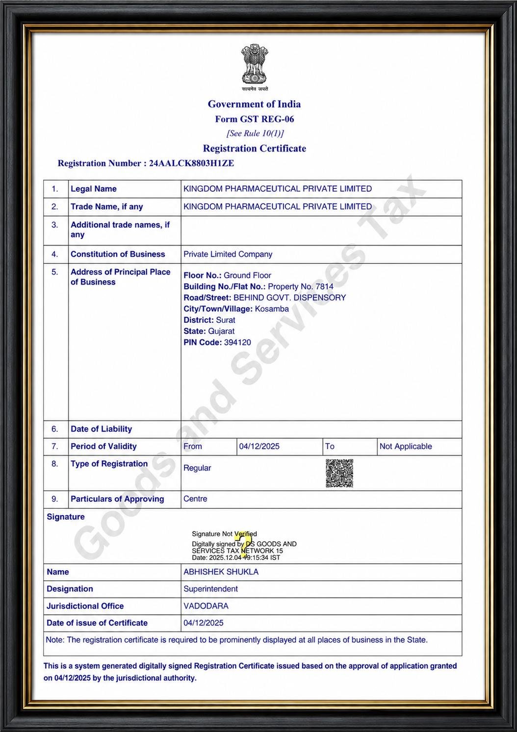 GST Registration Certificate